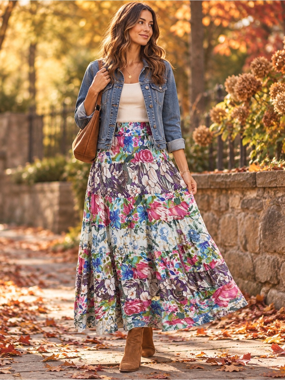 Patchwork Floral Tiered Maxi Skirt by New Directions XL Cottagecore Festival